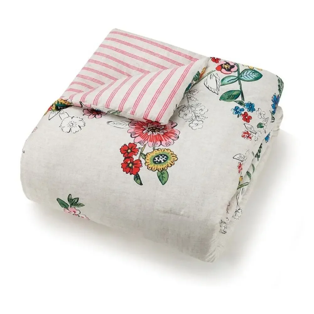 Vera Bradley KING Comforter Set Coral Floral Vibrant Reversible Preppy Stripe